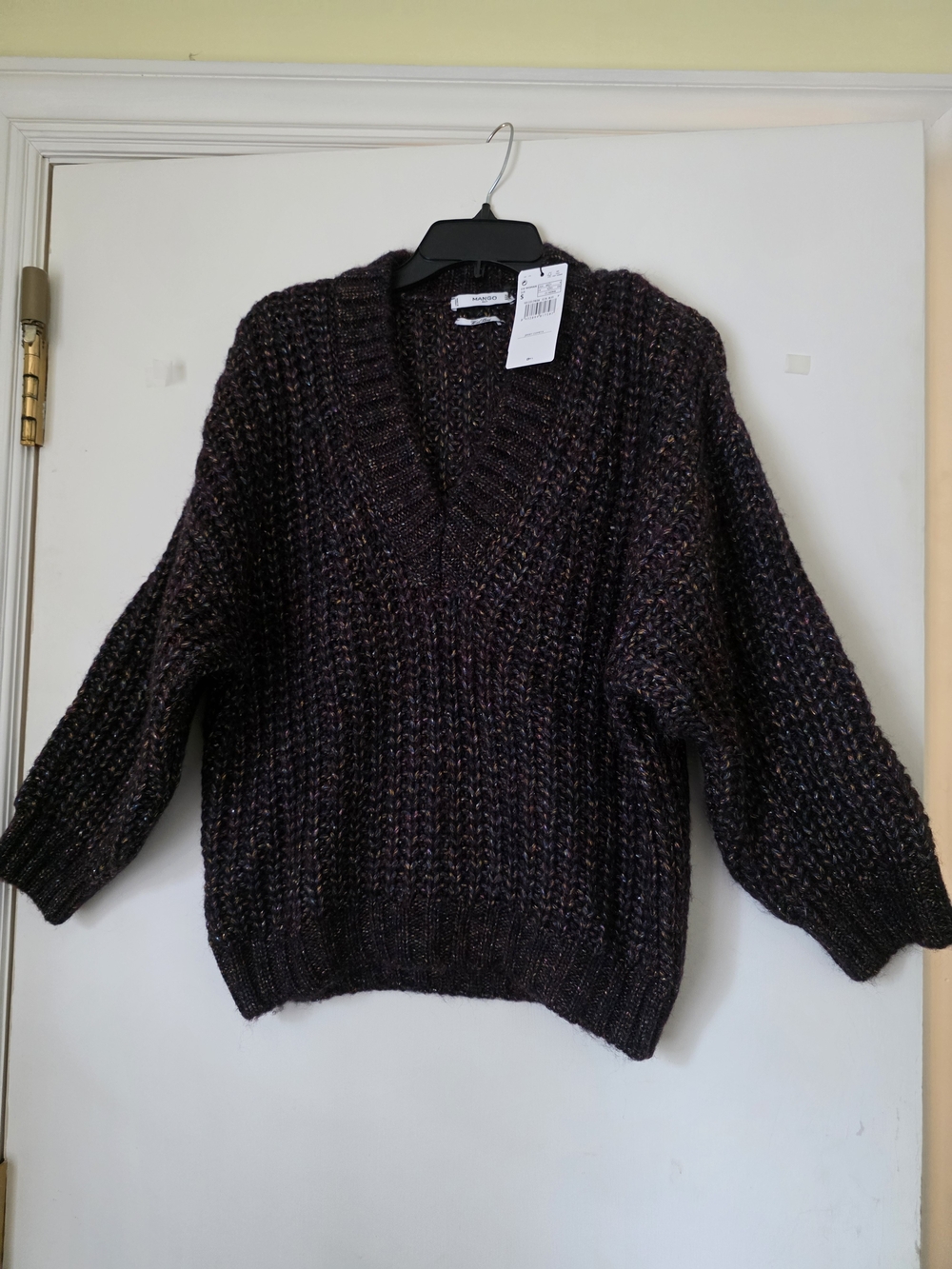 MANGO Suit Cometa Multicolor Chunky Knit V-Neck Sweater NWT